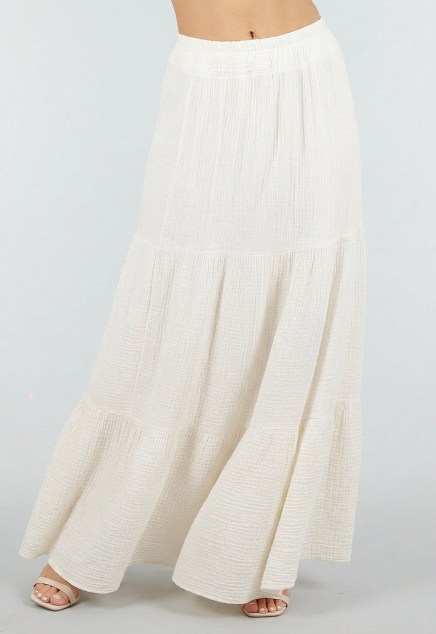 Crème Mousseline Maxi Rok met Elastische Taille