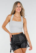 Grijze Cropped Top met Kruisbanden en Striksluiting Achter