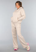 Beige Hoodie Set met Wijduitlopende Broek