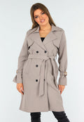 Taupe Trenchcoat met Knoopsluiting en Gespjes
