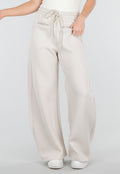 Beige Barrel Fleece Joggingbroek met Trekkoord en Stretch