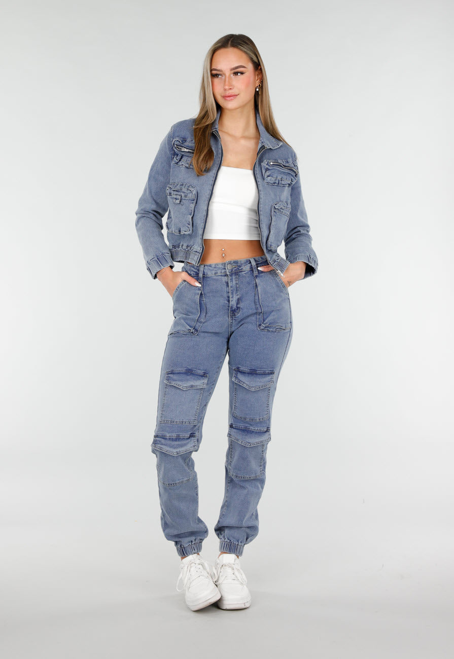 Denim Cargo Set Blauw