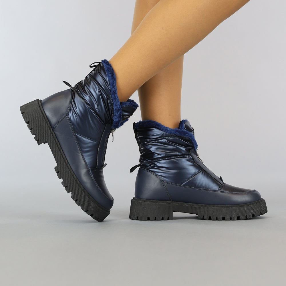 Donkerblauwe Snowboots met Grove Zool en Rits