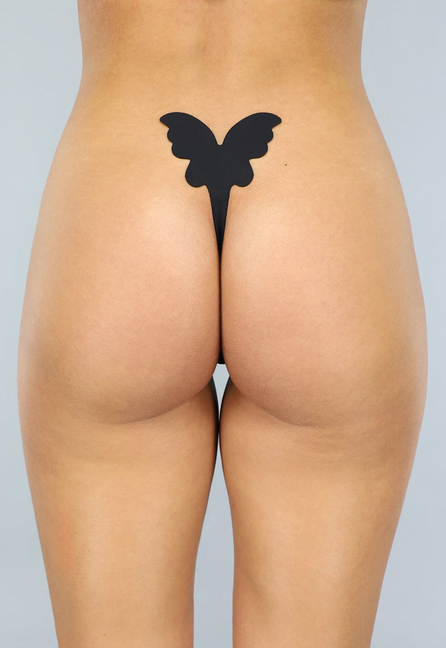 Zwarte Invisible Plak String met Vlinder