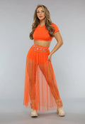 Oranje Three Piece Set met Parel Rok