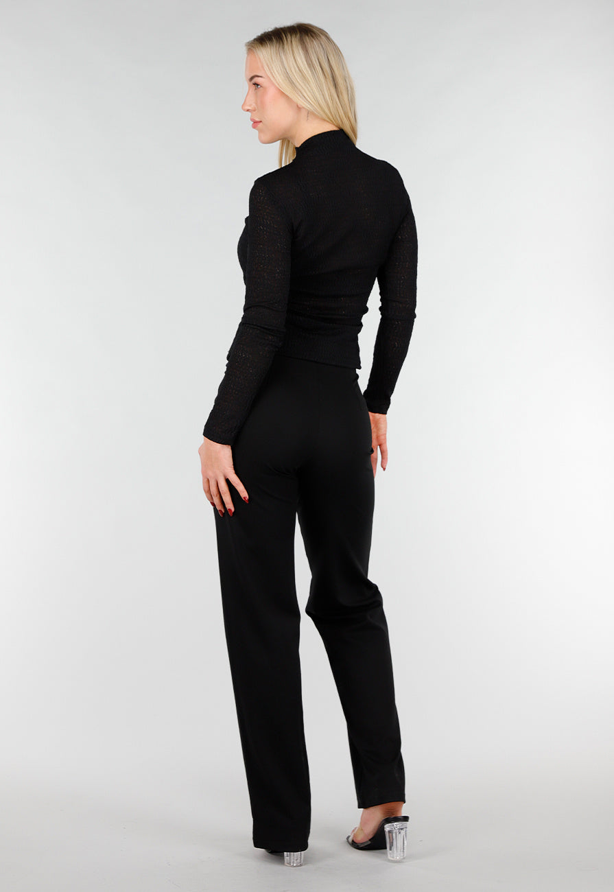 Zwarte Mesh Top met Lange Mouw