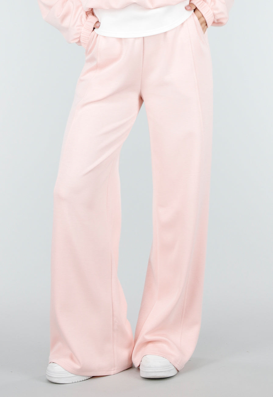 Lichtroze Wide Leg Joggingbroek met Elastische Taille en Stretch