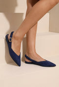 NEW190826 Blauwe Suèdelook Slingback Muiltjes met Puntneus en Gesp