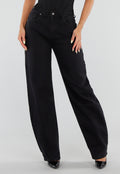 NEW050826 Zwarte Balloon Jeans met Hoge Taille en Lichte Stretch