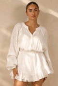 Witte Mousseline Playsuit met Broderie Details en Volants
