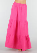 Roze Mousseline Maxi Rok met Elastische Taille