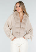 Beige Gebreid Vest met Nepbontkraag en Strikdetails