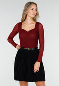 Bordeauxrode Mesh Top met Vierkante Halslijn
