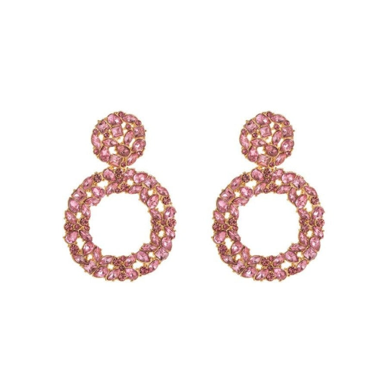 Ronde Roze Strass Statement Oorbellen