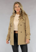Camel Trenchcoat met Ceintuur en Knoopsluiting