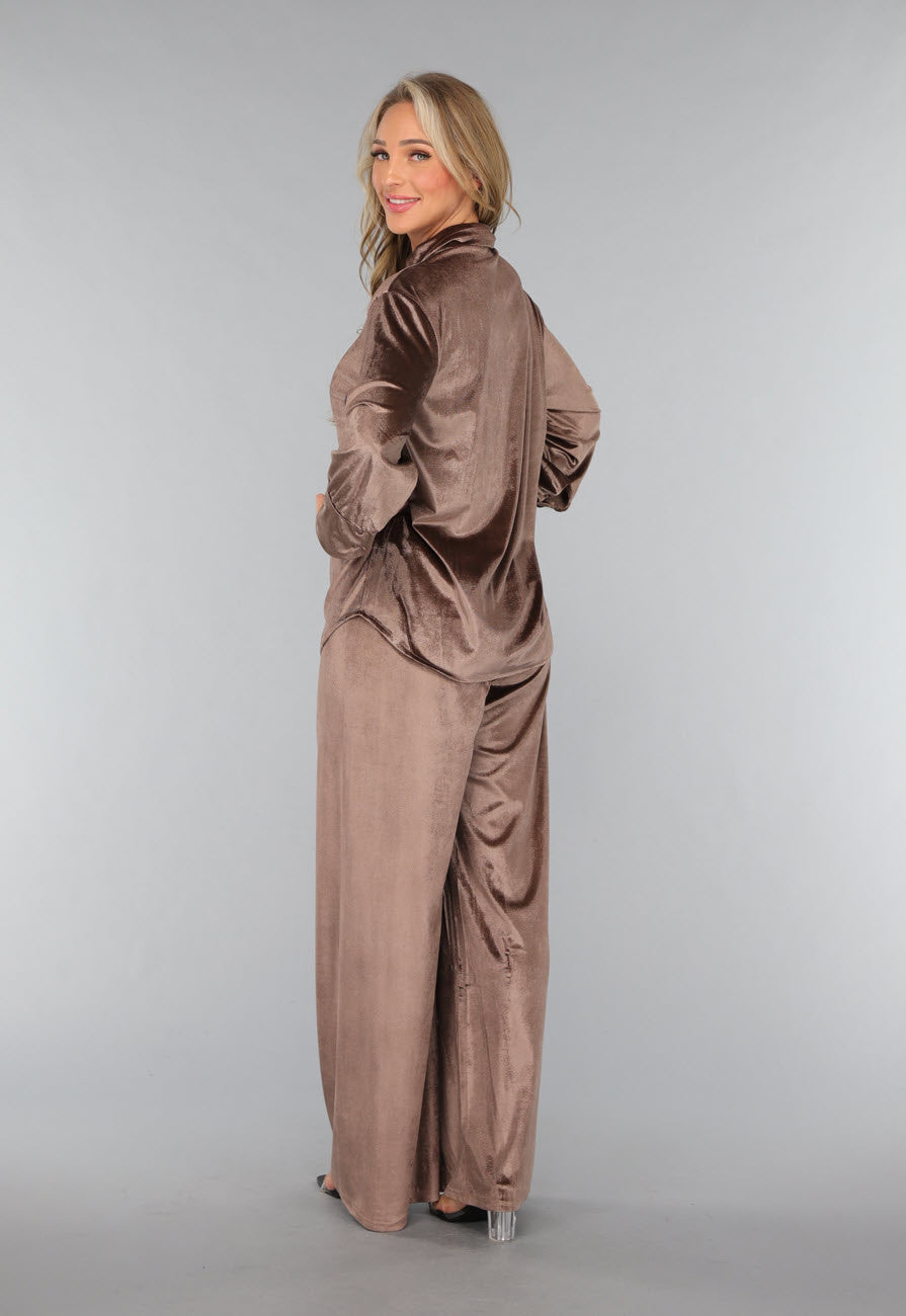 Velvet Taupe Wide Leg Two Piece