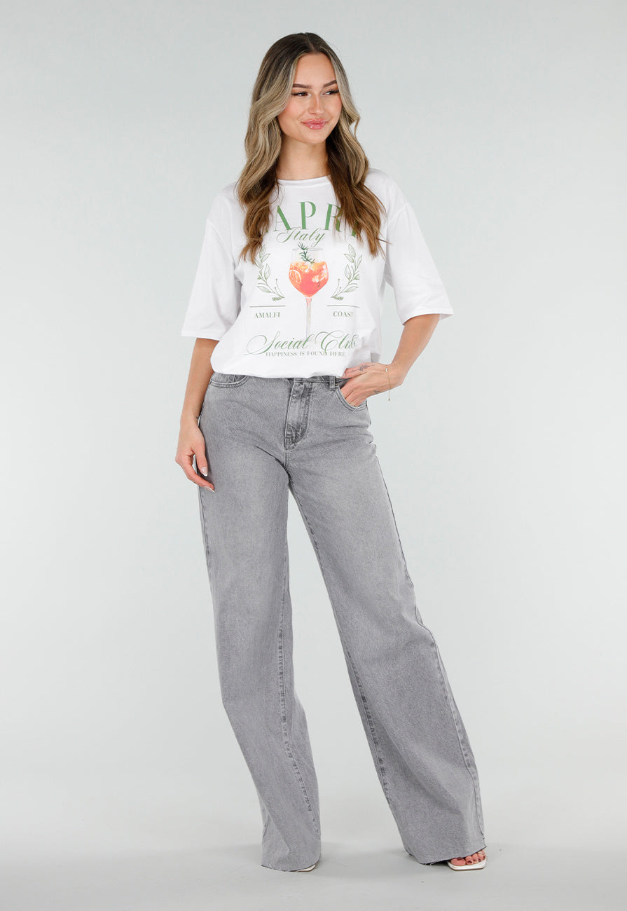 Grijze Wide Leg Tall Jeans met Gewassen Denim Wassing