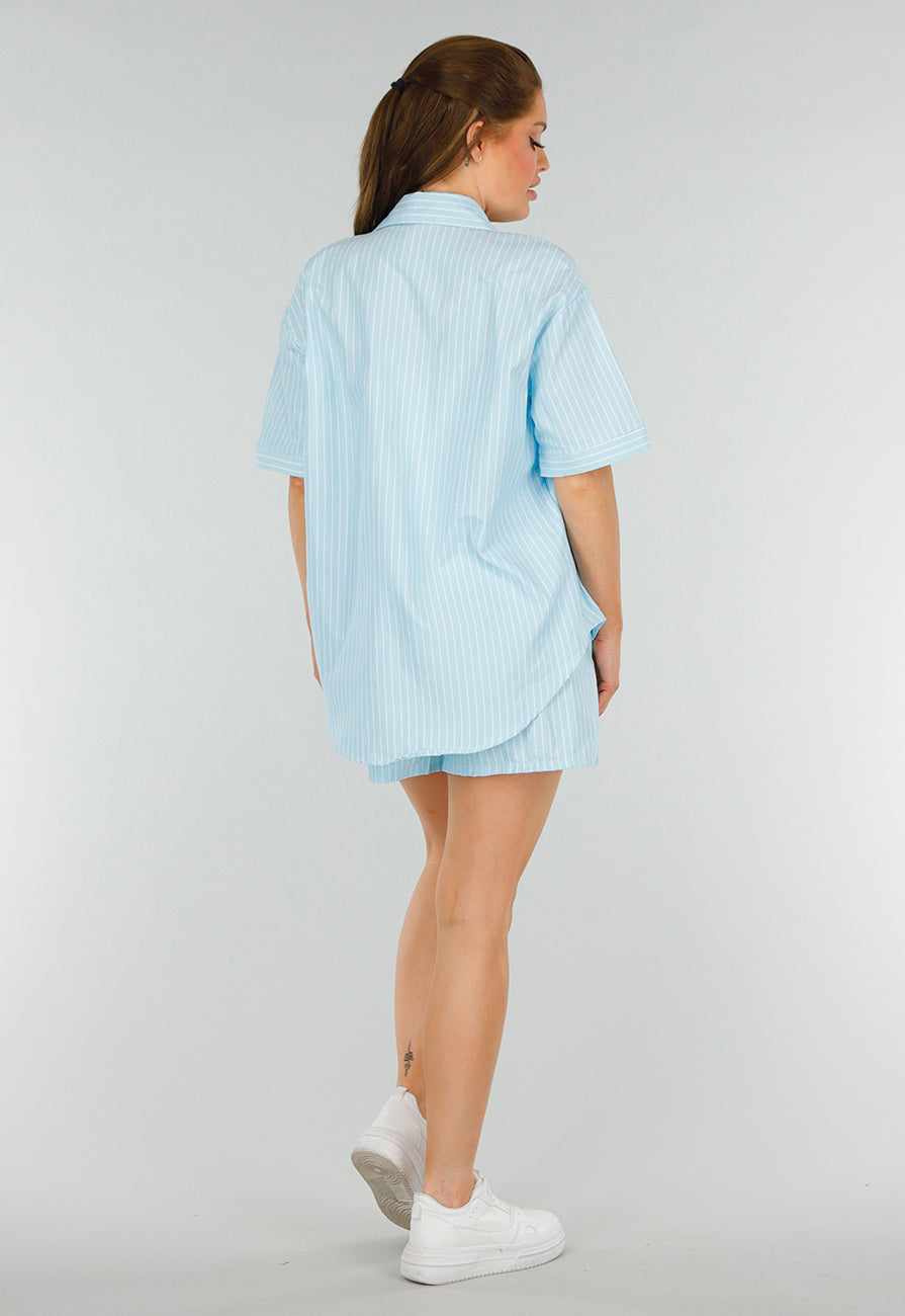 Aquablauwe Katoenen Set met Blouse, Borstzak en Short