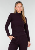 Aubergine Zachte Stretch Top met Lange Mouwen