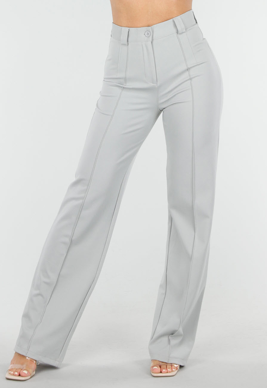 Lichtgrijze Pantalon met Stretch en Rechte Pijpen
