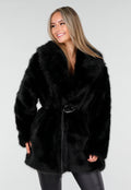 Zwarte Faux Fur Jas met Ceintuur