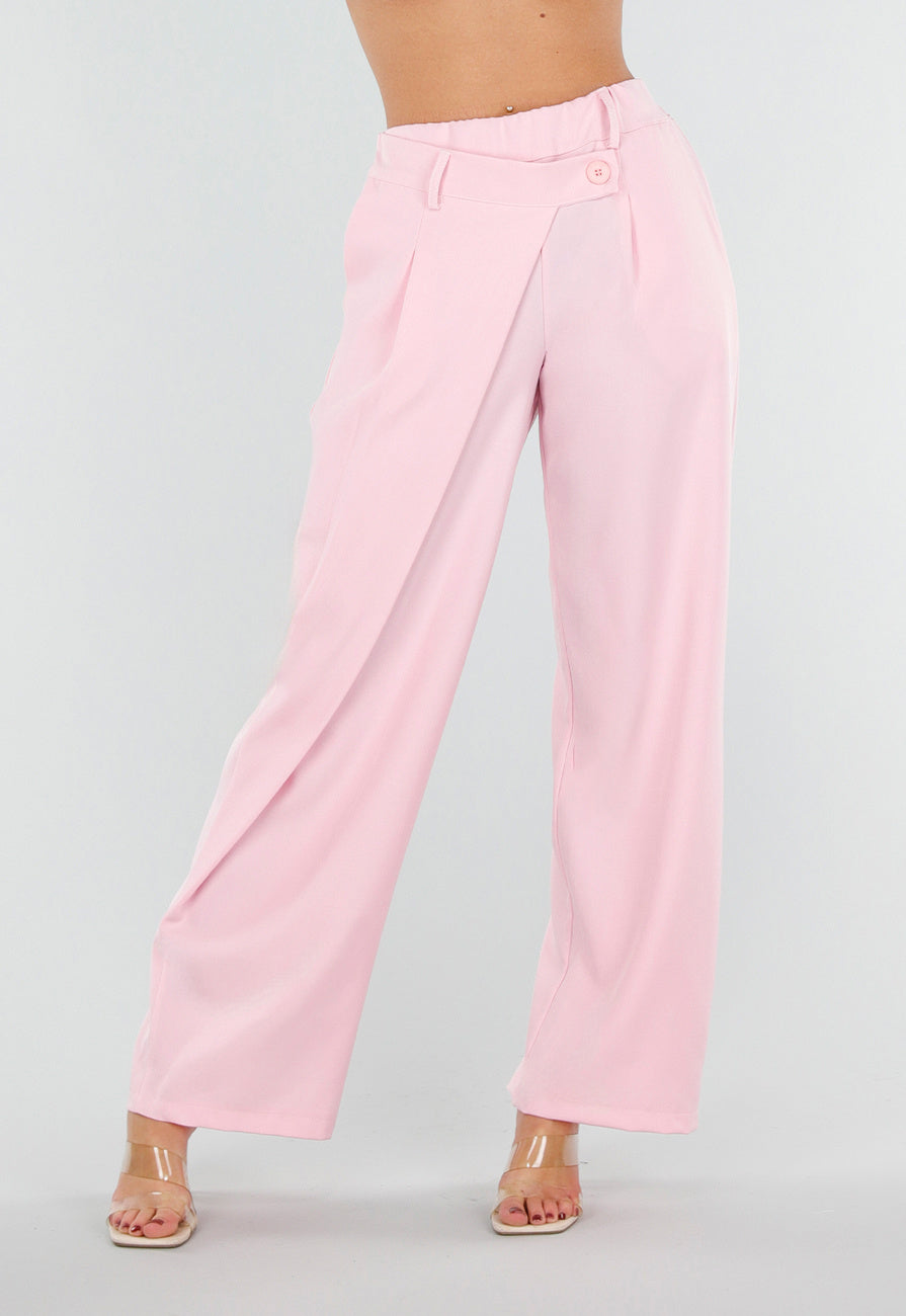 Roze Barrel Overslag Broek met Plooien en Stretchband