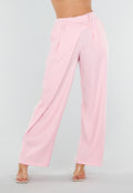 Roze Barrel Overslag Broek met Plooien en Stretchband