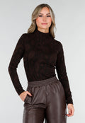 Zwarte Jacquard Top in Lange Mouw met Col en Stretch