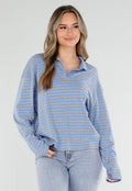 Blauwe Gestreepte Polo Longsleeve met Stretch