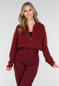 Bordeauxrood Ribgebreid Vest met Rits