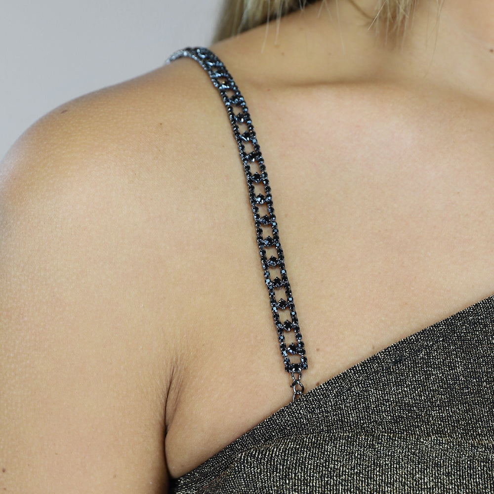 Zwarte Verstelbare BH Band met Dubbele Strass