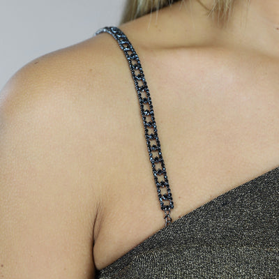 Zwarte Verstelbare BH Band met Dubbele Strass