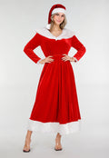 Rode Kerst Maxi Jurk met Riem en Kerstmuts