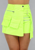 Neon Gele Skort met Overslag en Cargo Zakken