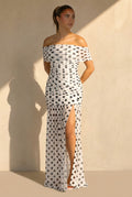 NEW290726 Witte Mesh Polkadot Maxi Jurk met Split