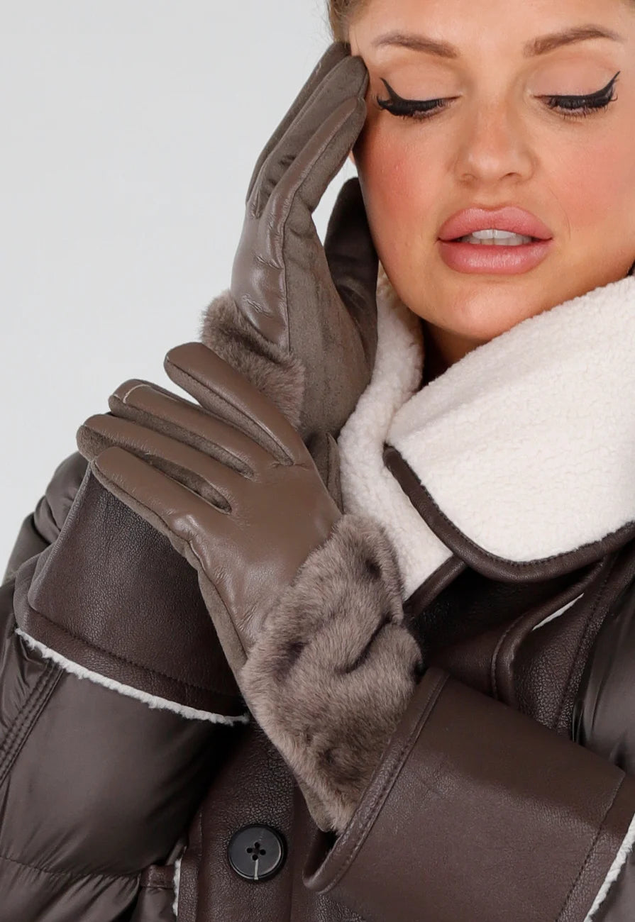 Leren Handschoenen met Faux Fur