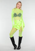 Neon Groene Transparante Fishnet Bodystocking met Open Rug