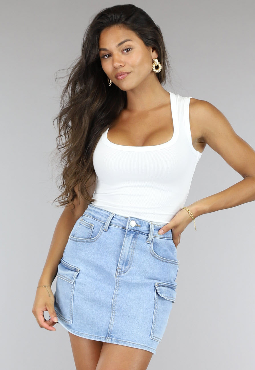 Witte Rib Stretch Tank Top