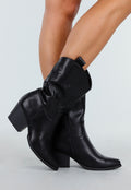 Zwarte Western Boots met Hak en Stiksels in Cowboystijl
