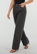 NEW120826 Grijze Straight Leg Jeans met Panterprint en Lichte Stretch