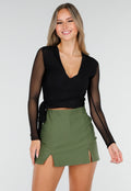 Zwarte Mesh Overslag Top met Strikdetail