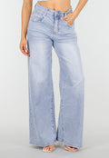 Lichtblauwe Denim Wide Leg Jeans met Hoge Taille