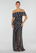 NEW120826 Zwarte Mesh Lange Jurk met Stippen en Split van Stretch