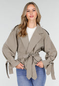 Beige Cropped Trenchcoat Jas met Strikceintuur