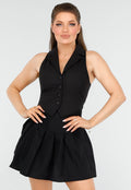 Getailleerd Zwart Gilet met Knopen en Strik Achterkant
