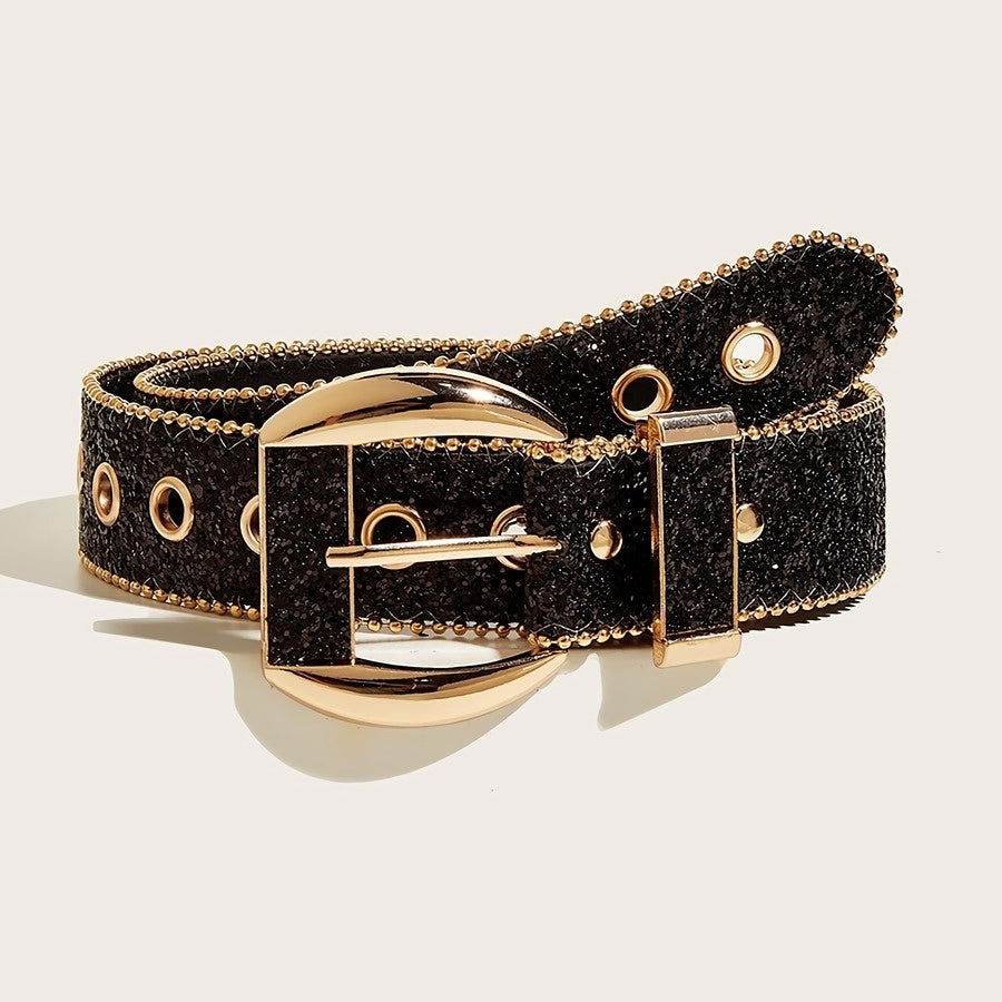 Gouden Glamour Riem met Zwarte Glitters