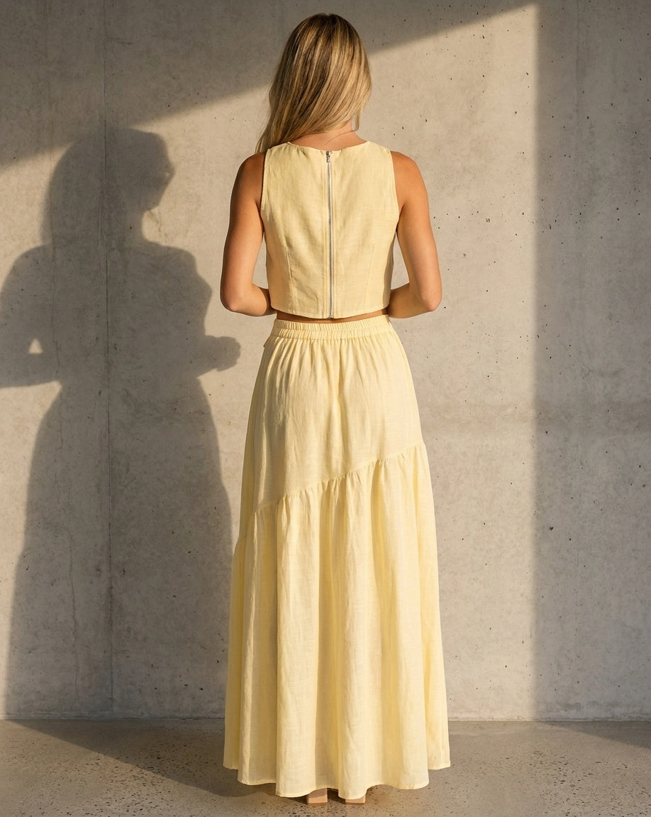 NEW150726 Gele Bloemen Crop Top zonder Mouwen
