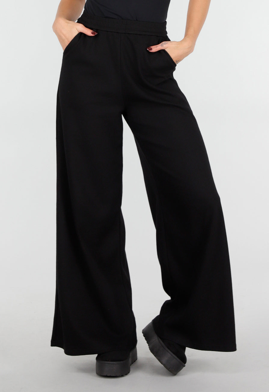 Zwarte Lounge Broek met Wijde Pijpen