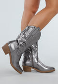 Zilverkleurige Cowboylaarzen met Metallic Look en Rits