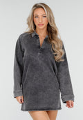 Redial Jeans Grijze Longsleeve Oversized Denim Jurk met V-hals